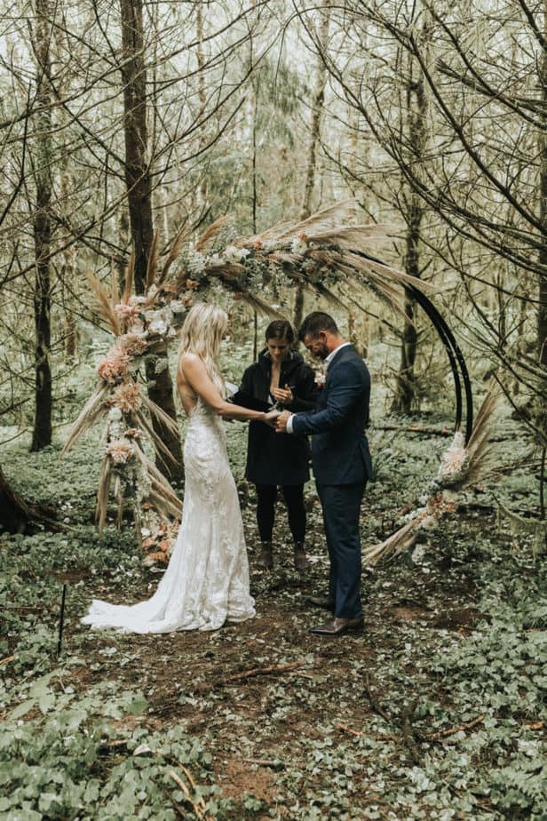 Elopement ceremony in the woods in Forks, Washington.