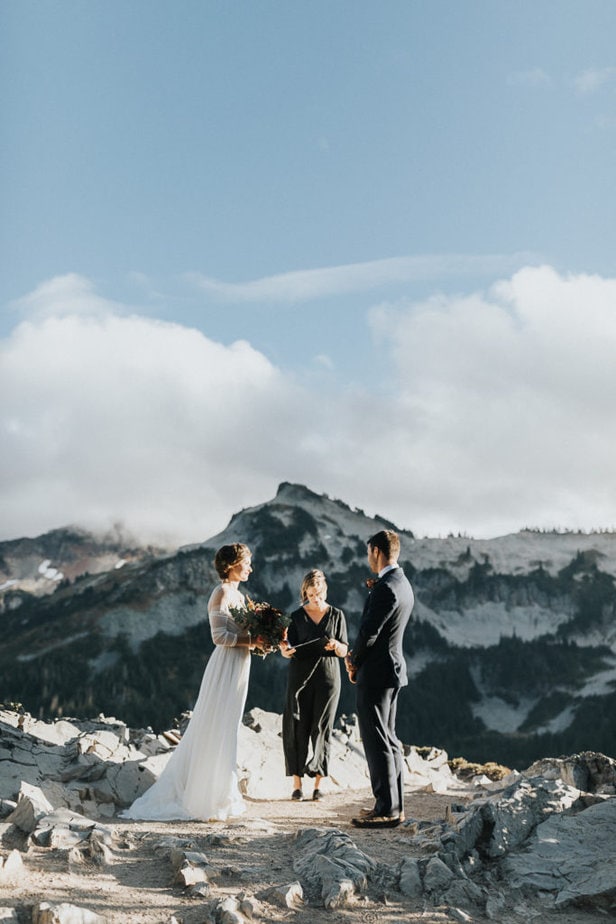 Elopement ceremony in the mountains of Mt. Rainier National Park in Washington state.