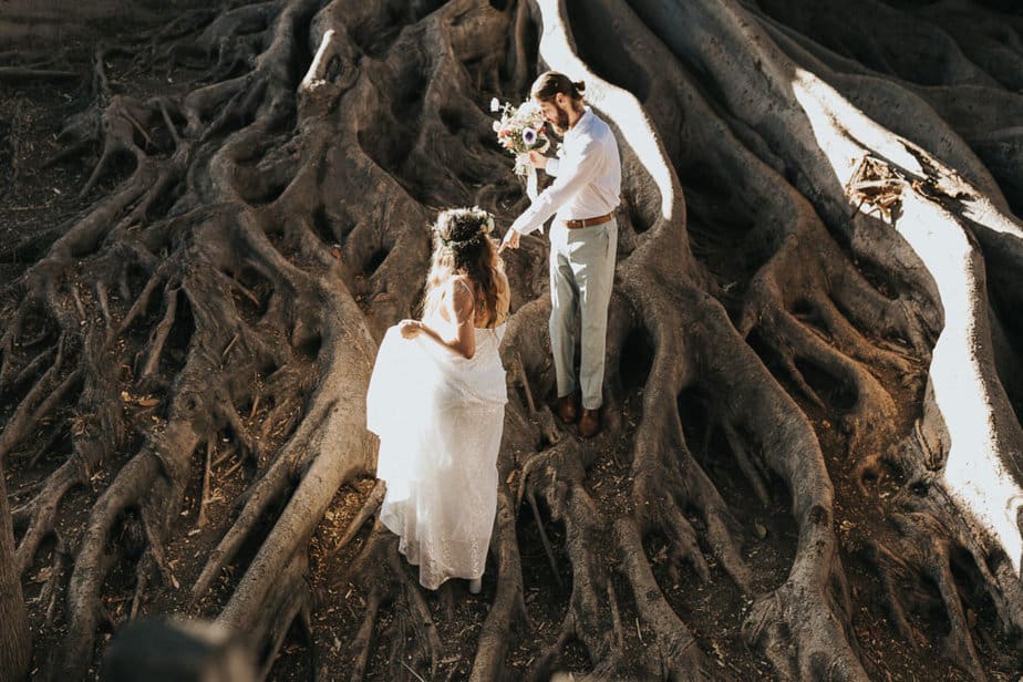 Bride and groom during their destination elopement in Bali.