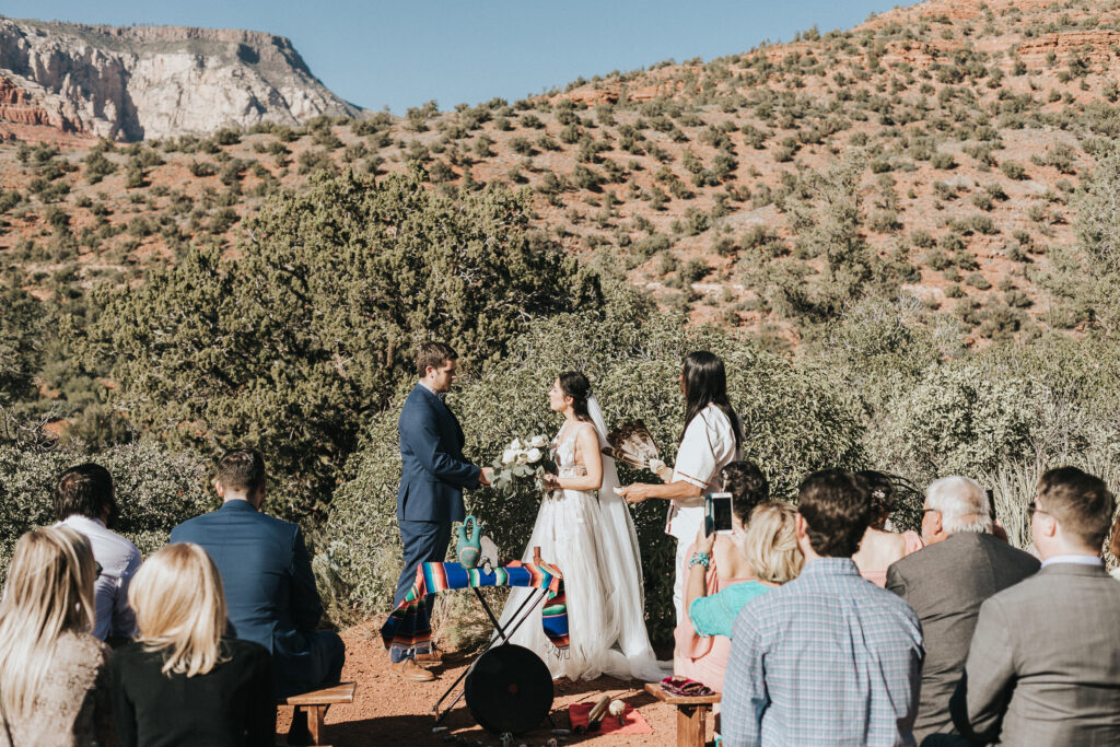 A microwedding ceremony during a wedding in Sedona, Arizona with a shaman.