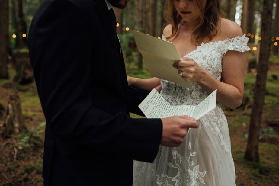 Bride and groom share private vows during their Intimate wedding.