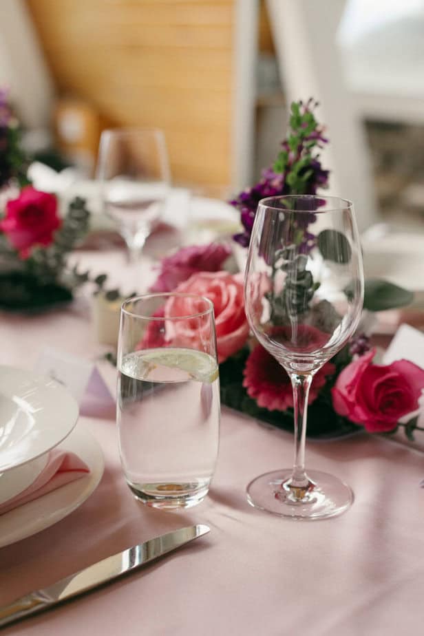 A tablescape during an intimate wedding dinner in Port Angeles, Washington.