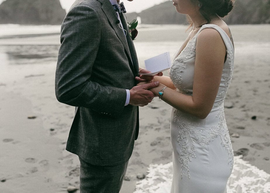 An elopement ceremony share their vows on the beaches of La Push in Forks, Washington.