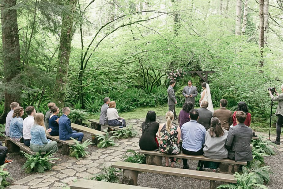 An intimate wedding ceremony at Fern Acres in Forks, Washington.