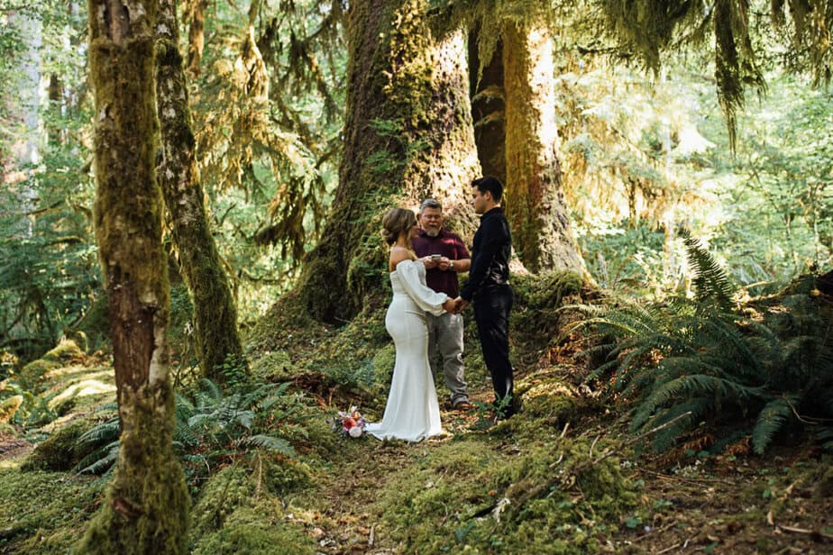 An elopement ceremony in Forks, Washington.