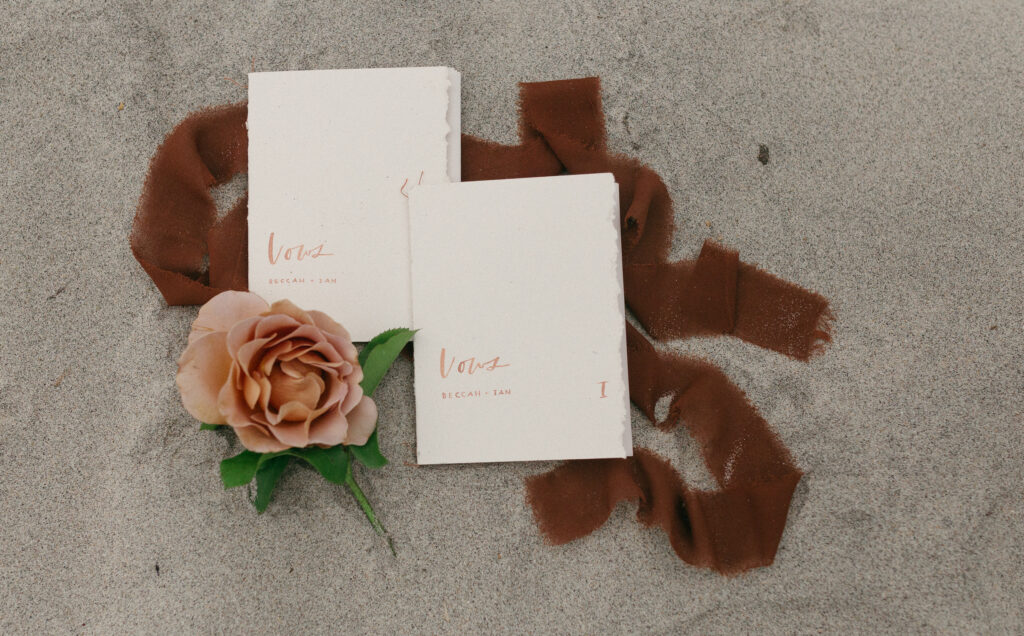 Vow books for an elopement in San Diego, California.